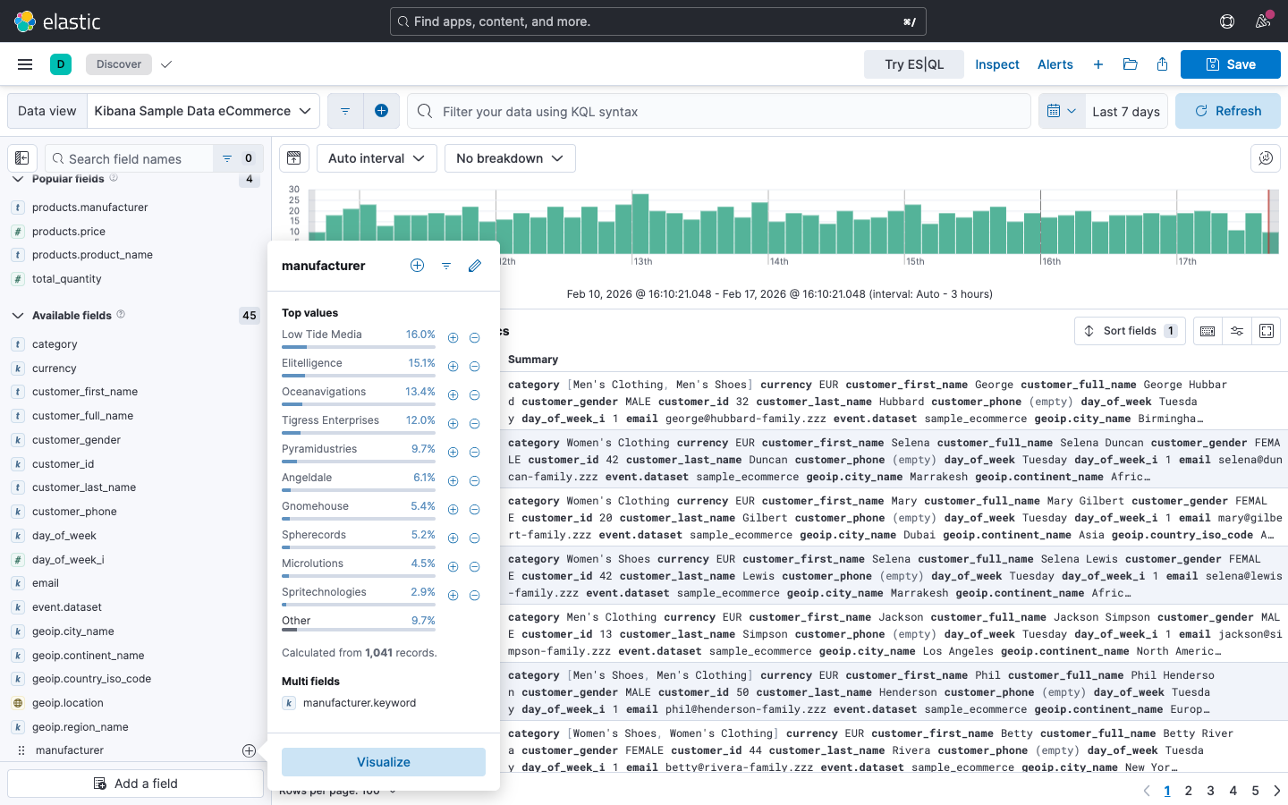 Feldliste -- Wertvorschau