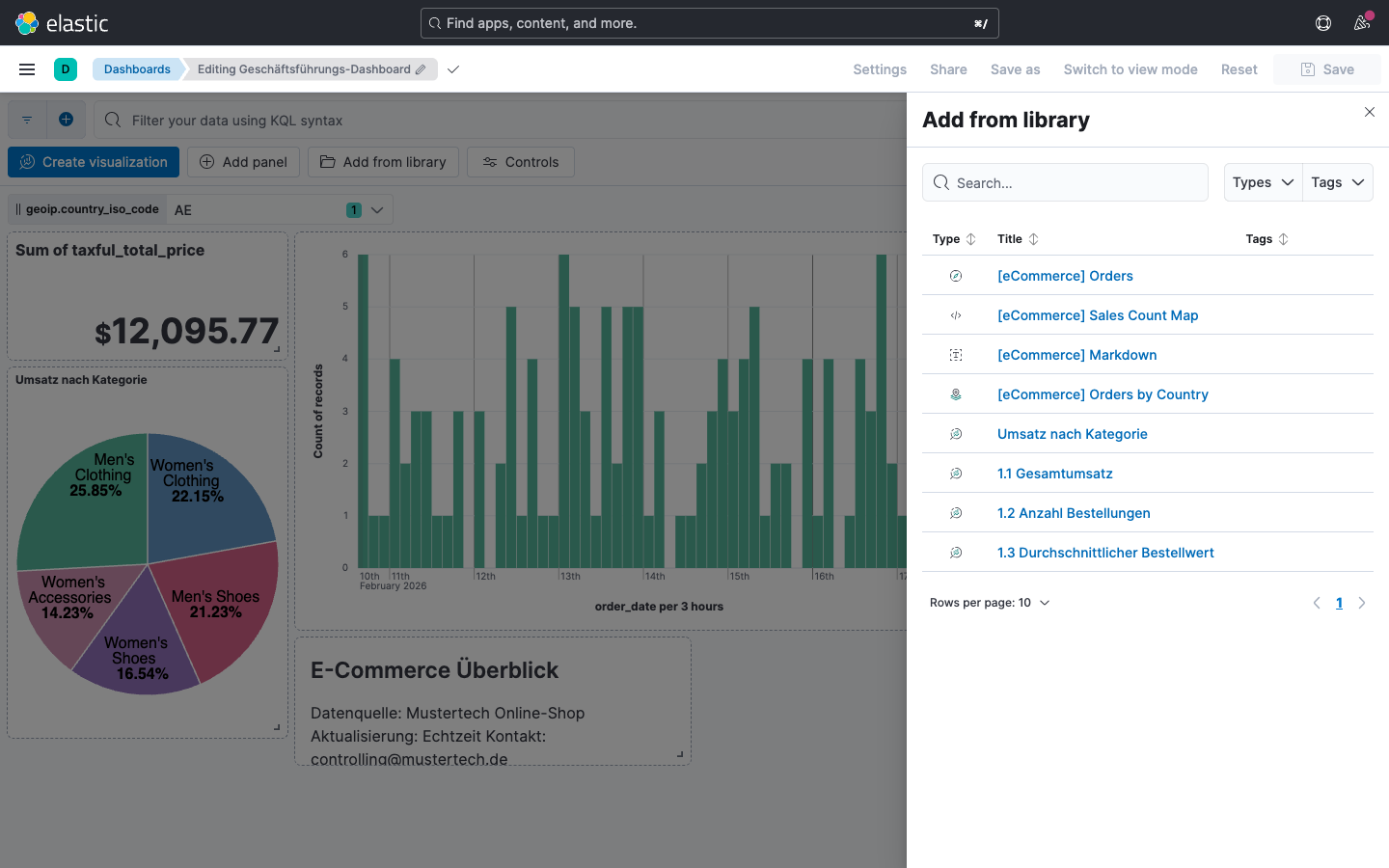 Add from library - Gespeicherte Visualisierungen